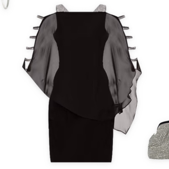 Beaded cold shoulder Dress 3/4 Sleeve Embellished Cape Sheath Dress L Petite MSK - Picture 5 of 10